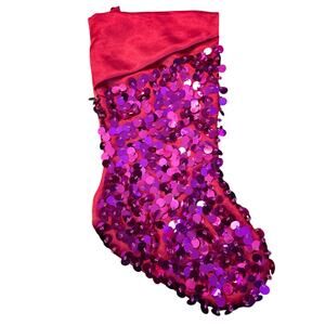 Vintage Sequined‎ Christmas Stocking 18" EUC